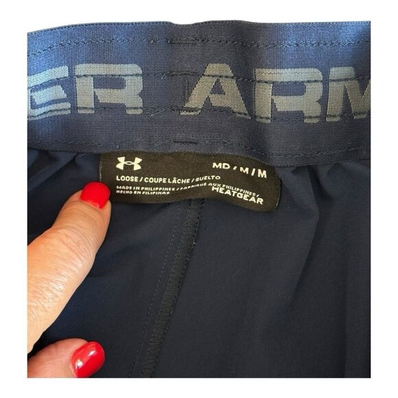 Under Armour Mens Heatgear DriFit Loose Fit Short~Size M~Blue/Grey Athletic Gear - Picture 5 of 6